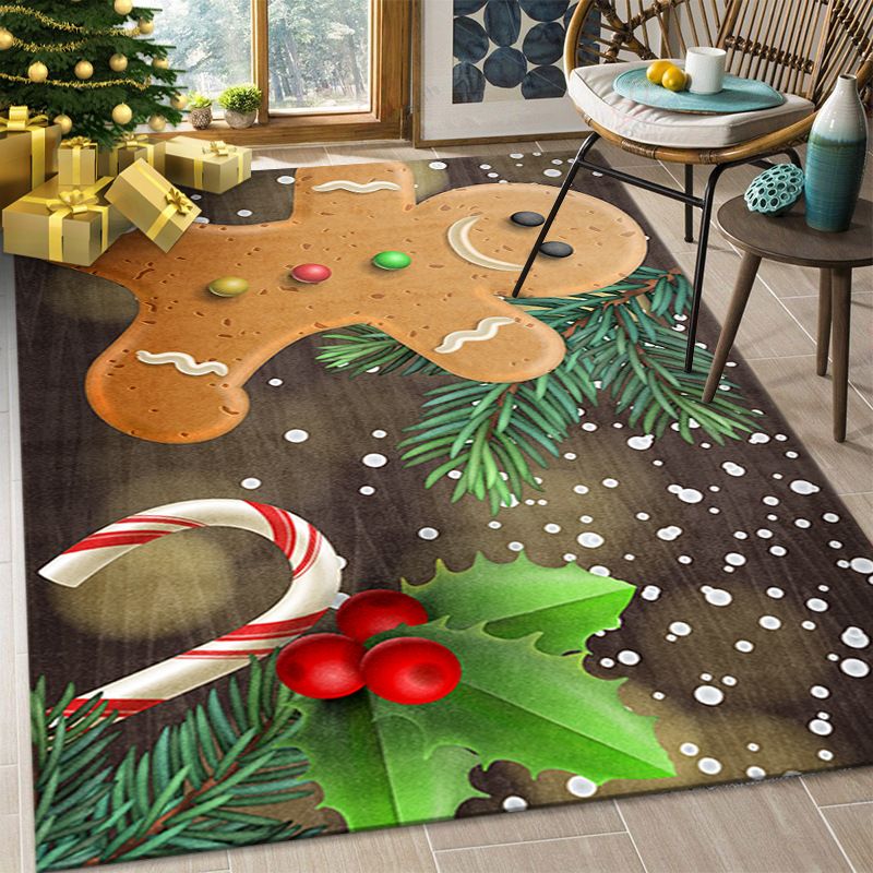 Green Christmas Pattern Rug Polyester Modern Area Carpet Non-Slip Rug for Living Room