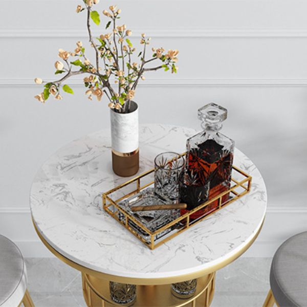 Glam Faux Marble Bistro Table Indoor Iron Single Pedestal Bar Dining Table Fixed Table