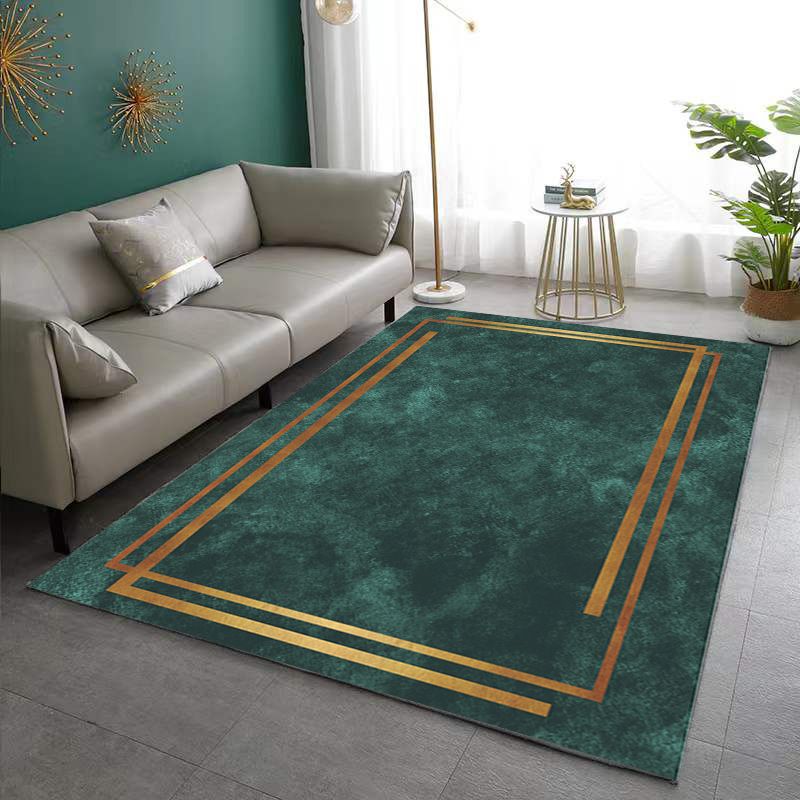 Dark Green Modern Rug Poleyester Pattern Rug Washable Rug for Living Room