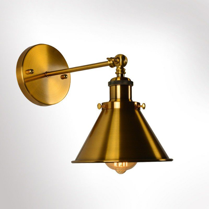 Antique Cone-Shape Swivelable Wall Light Single-Bulb Metal Wall Mount Light Fixture in Gold