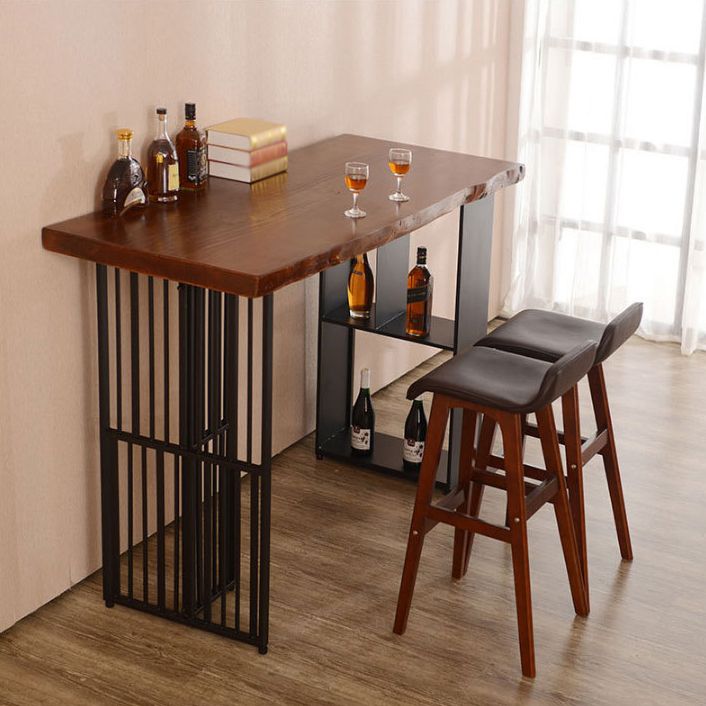 Solid Wood Bar Dining Table Industrial Bar Dining Table with Double Pedestal Base