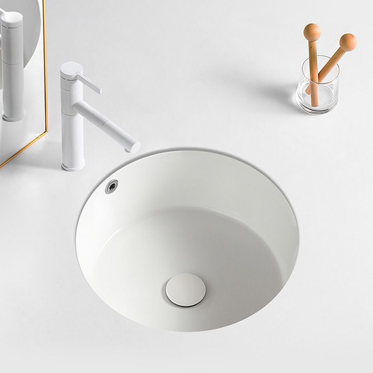 Contemporary Bathroom Sink Porcelain Round Undermount Bathroom Sink with Pop-Up Drain
