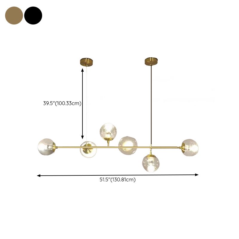 Linear Pendant Lighting Minimal Glass 6 Lights Chandelier Lighting in Black