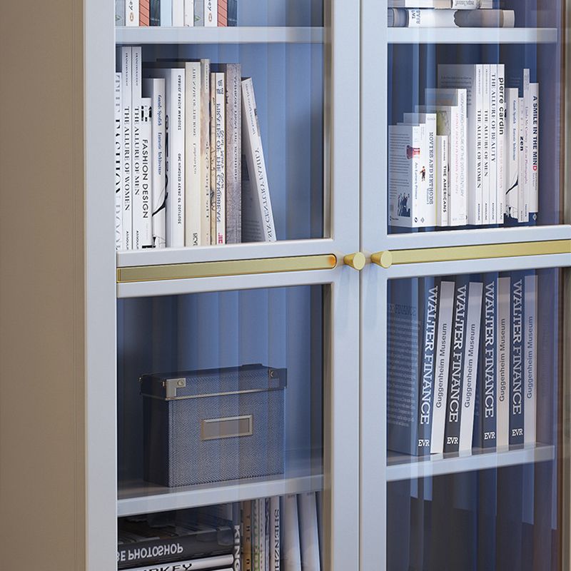 Glass Door Accent Cabinet Rubberwood Cabinet with 2 Doors and 5 Shelves
