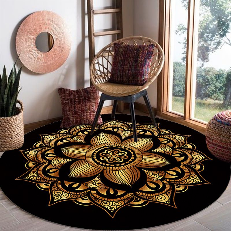 Golden Moroccan Rug Hot Stamping Print Polyester Rug Anti-Slip Carpet for Living Room