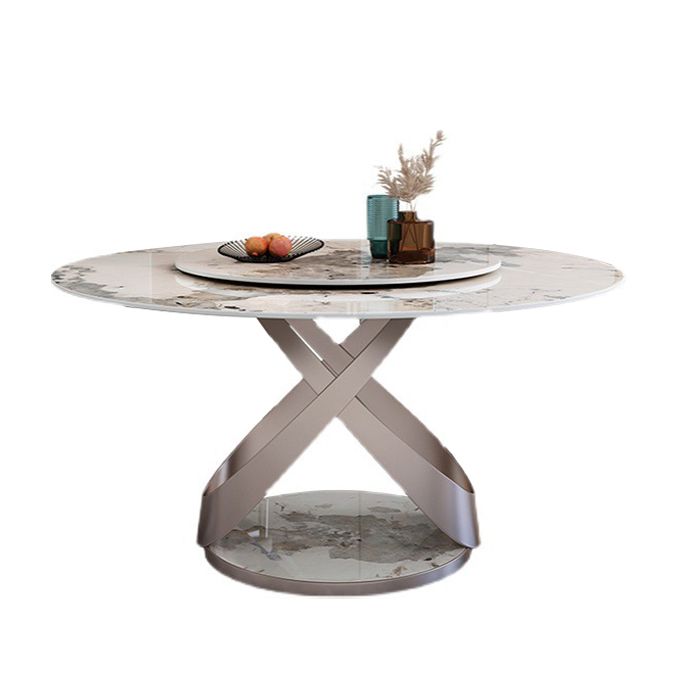 Round Sintered Stone Dining Table Modern Furniture with Pedestal Base in Matte Finish