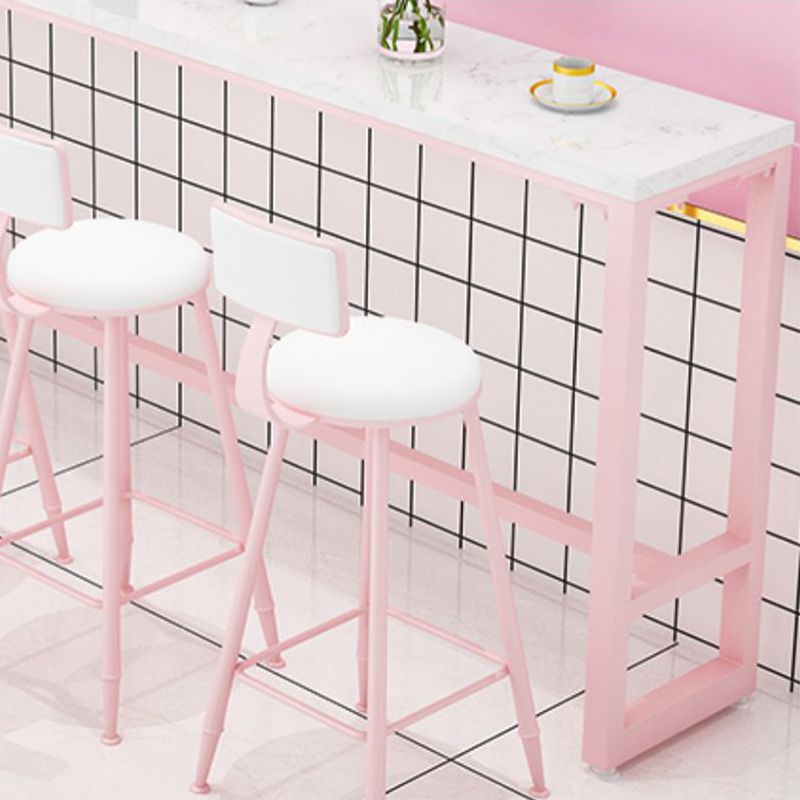 Glam Rectangle Bar Stool Table White Top Pub Table with Pink Base