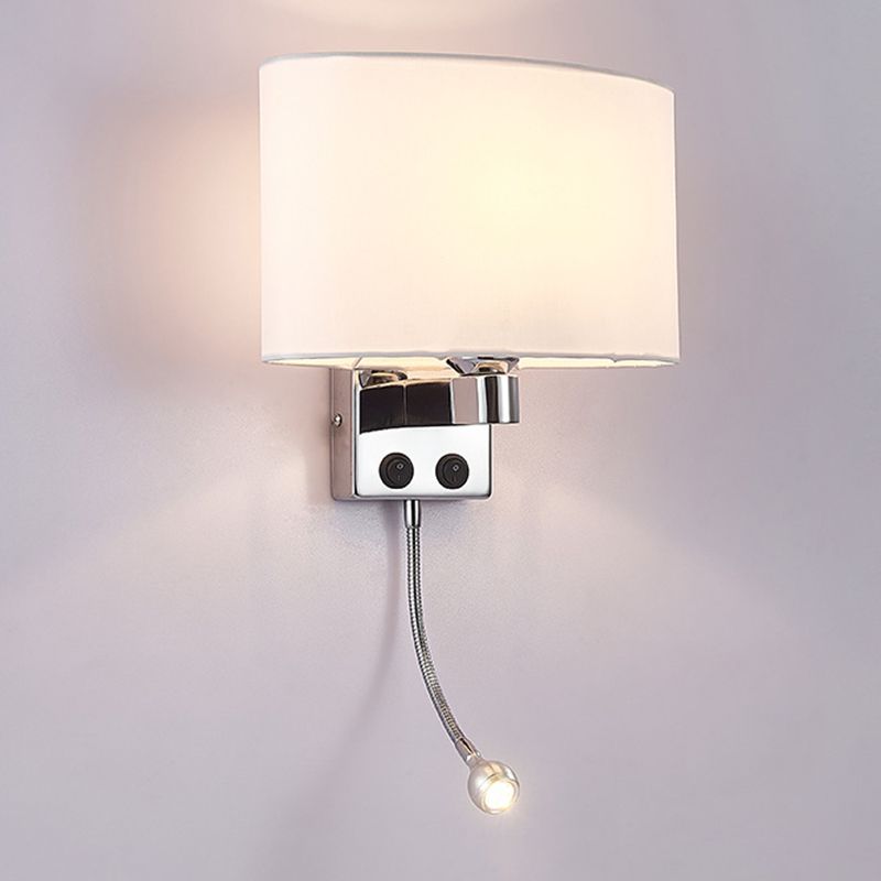 Modern Metal Wall Sconce Oval Shape Wall Light with Fabric Shade for Study