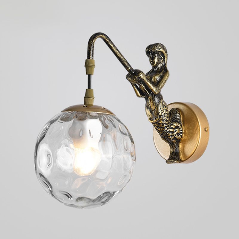 Industrial Style Globe Shape Wall Sconce Glass 1 Light Sconces for Bedroom