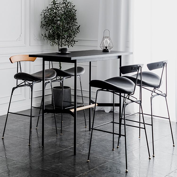 Industrial Leather Bristol Stool Matte Finish Footrest Low Back Barstool