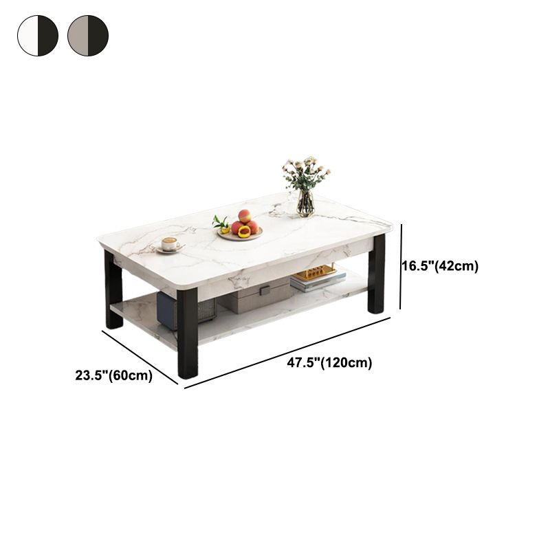 4 Legs Rectangular Coffee Table Made of Solid Wood in Wood/white/brown/gray Cocktail Table
