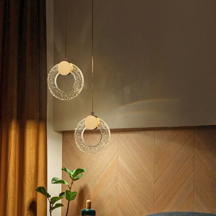 Circular Pendulum Lamp Simplicity Bubble Crystal Gold Pendant Light for Bedroom