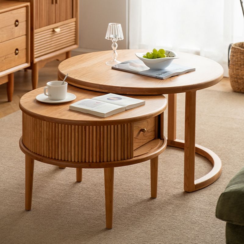 Contemporary Coffee Table Round Solid Wood Coffee Cocktail Table