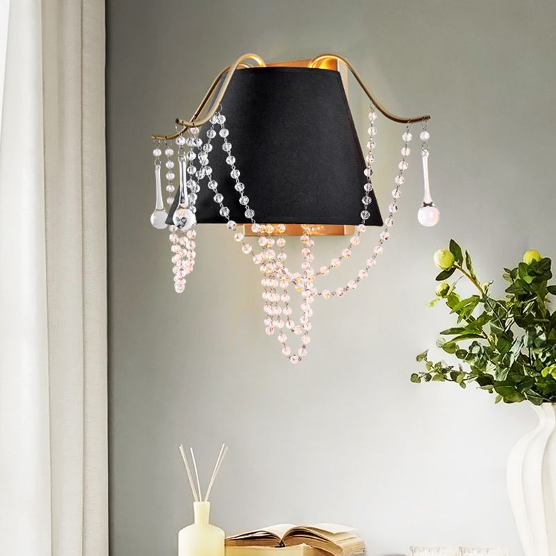 Perlenwand montiertes Licht traditioneller durchscheinender Kristall 2 Lichter Schwarze Wandleuchtenbeleuchtung