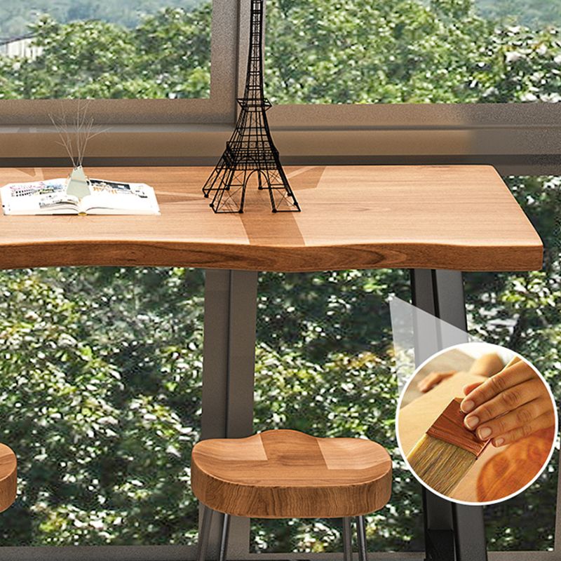 Brown Modern Style Table Solid Wood and Iron Balcony Bar Table