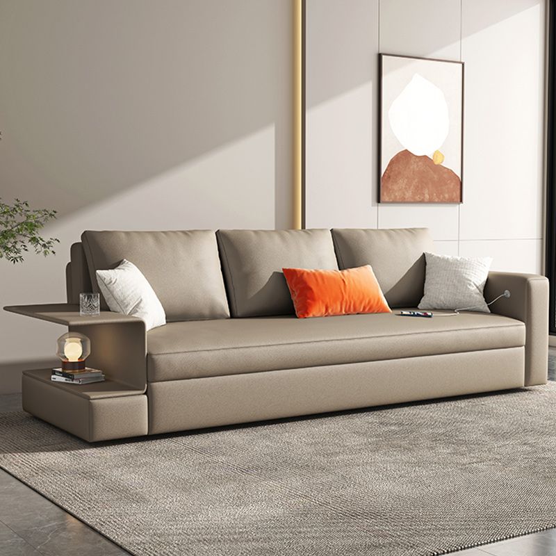 Leather Sleeper Sofa Gray Pillow Back Futon Sleeper Sofa with Storage