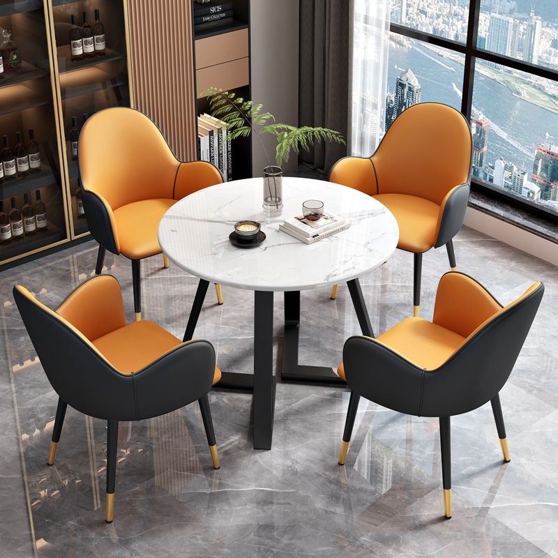 Glam Stone Furniture Set of 5 Round Shape Dinette Table with Upholstered Chair