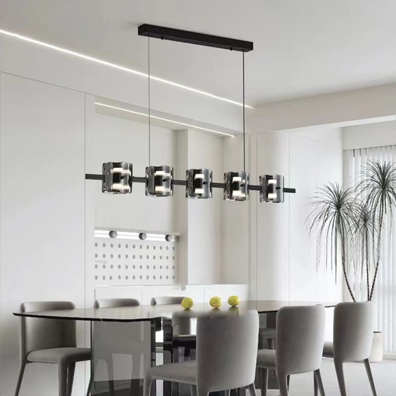 Black Hanging Light Contemporary Island Lighting with Glass Shade for Kitchen
