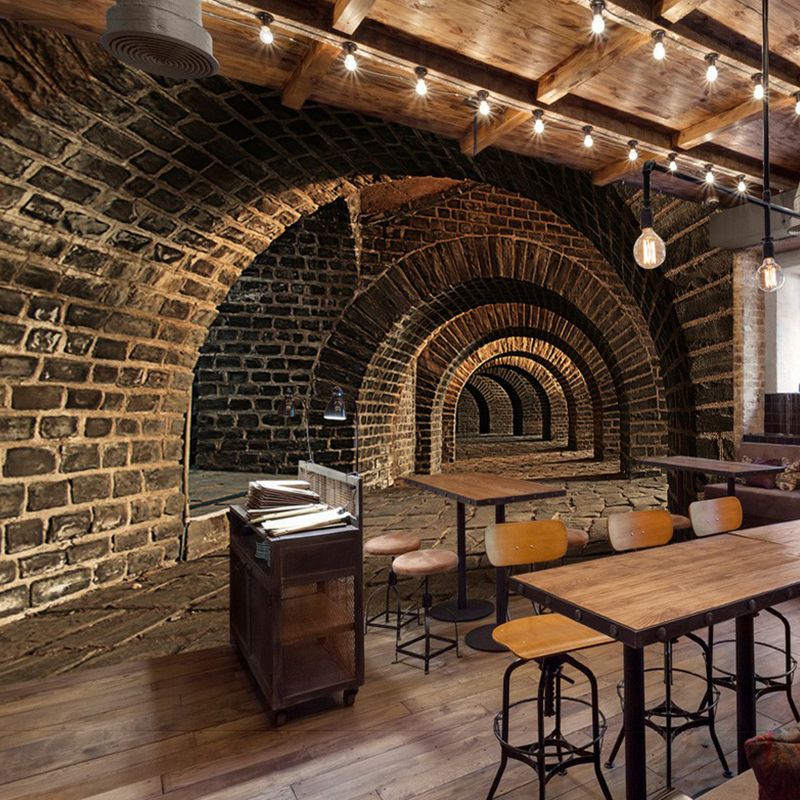 Moisture Resistant Arched Cellar Murals Custom Contemporary Wall Covering for Library