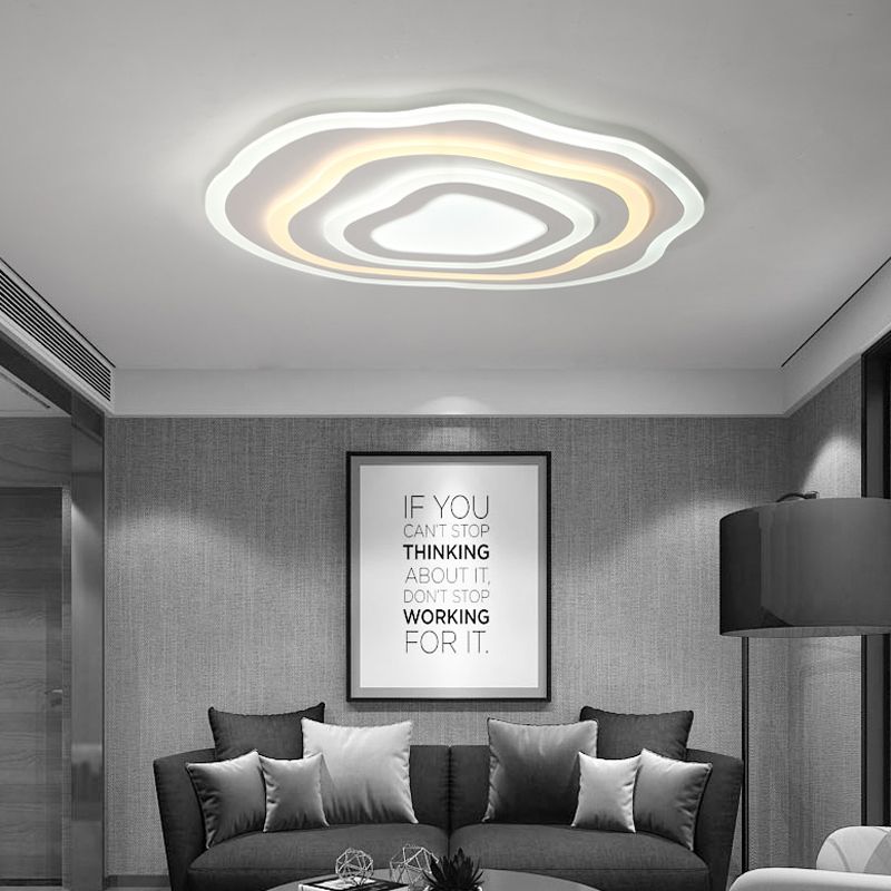 Ultra Thin Acrylic Ripple Ceiling Lamp 19.5"/23.5" W Simple White LED Flush Lighting in Warm/White Light