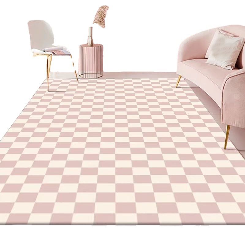 Green Modern Carpet Polyester Grid Carpet Washable Carpet for Home Decor