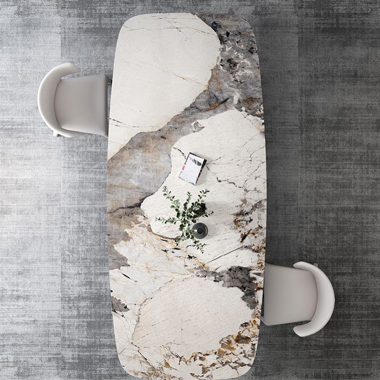 Minimalist Sintered Stone Rectangle Dining Set White Standard Dining Set for Kitchen