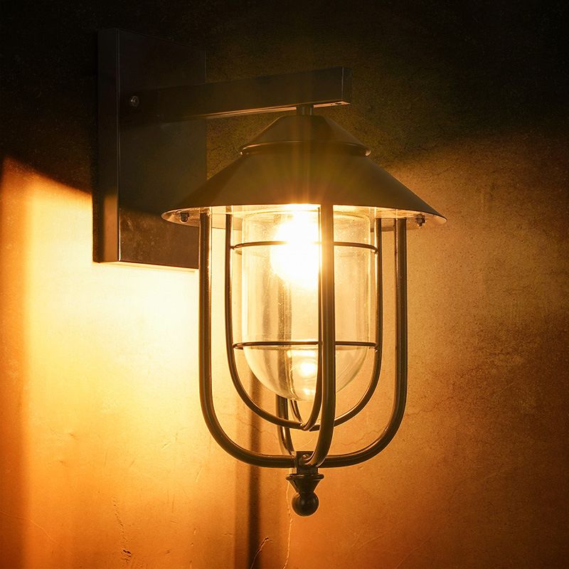 Black Half-Capsule Mur Lantern Farmhouse Glass transparent 1 ampoule Mur extérieur Light