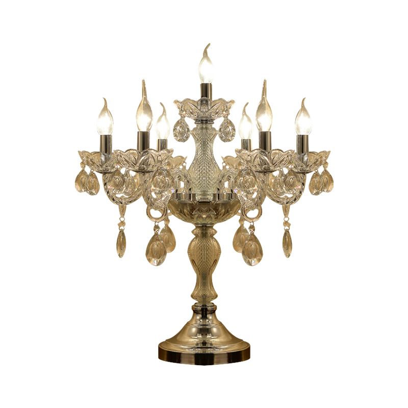 Candelabra Schlafzimmer Tisch Licht traditioneller klarer Kristall 5/6/7 Köpfe Chrome Night Stand Lampe
