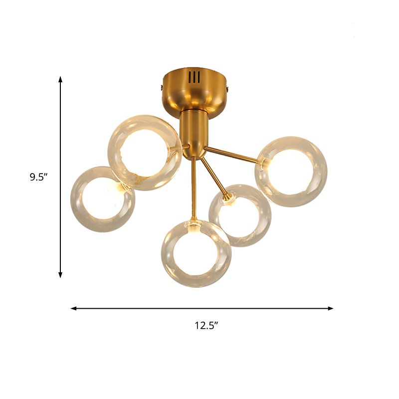 5-flammige Orbit-Deckenleuchte, halbbündig, 5-flammige Glas-Deckenleuchte im modernen Stil für Foyer, Flur