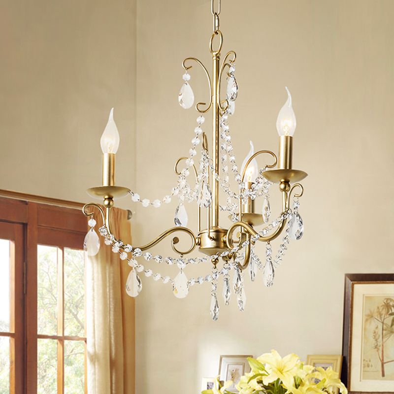 Metal Gold Finish Chandelier Candelabra Victorian Style Hanging Light with Crystal Accents