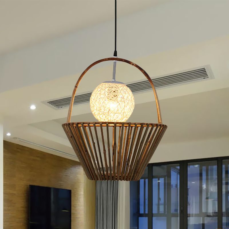 Cesta de campo/techo en forma de techo Luz de bambú de 1/2 luces de restaurante Lighting Lighting en marrón