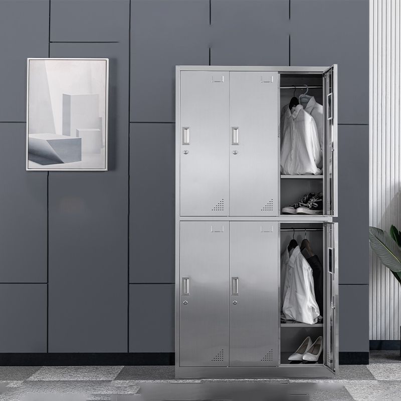 Contemporary Steel Indoor Cabinet Silver Storage Cabinet with Hinged Doors