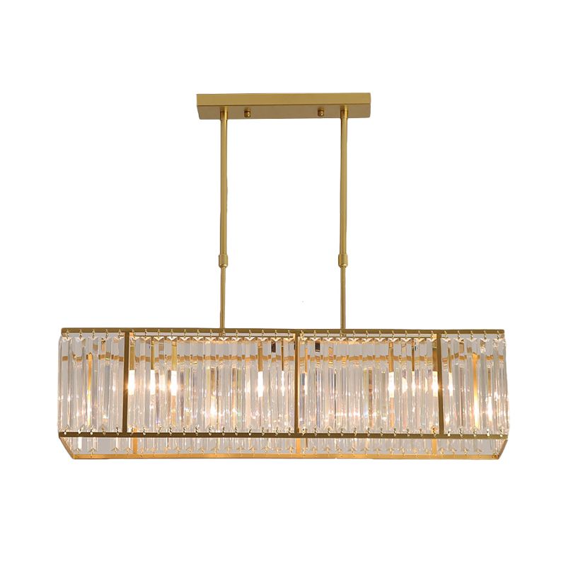 Clear Crystal Island Pendant Light Rectangle 3 Heads Traditional Suspension Lighting for Dining Room
