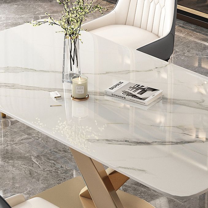 Mesa de comedor de piedra sinterizada de glamour Mesa de comedor de forma blanca de forma blanca con base de pedestal