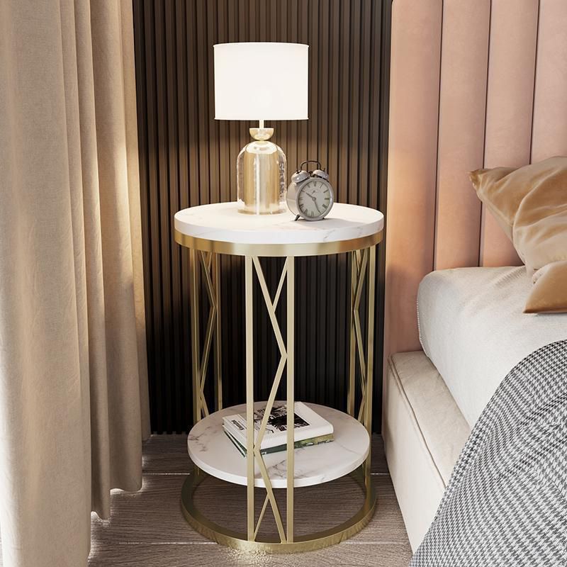 12.65-inch Tall 1-Shelf Contemporary Nightstand Stone Top Nightstand in White/Black