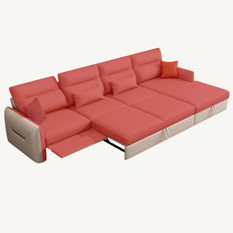 Scandinavian Futon Sofa Bed Square Arms with Storage Cushion Back Leather