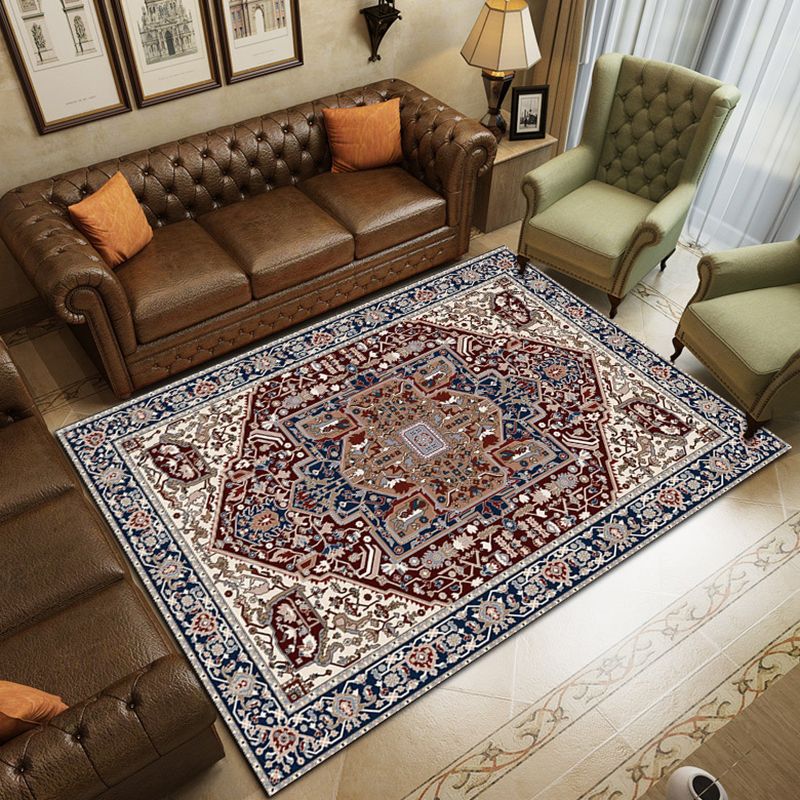 Rose Red Bohemian Rug Polyester Graphic Rug Non-Slip Backing Rug for Living Room