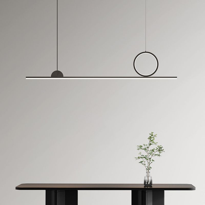 Black LED Island Hanging Lamp Modern Simple Island Lamp with Acrylic Shade for Dining Room