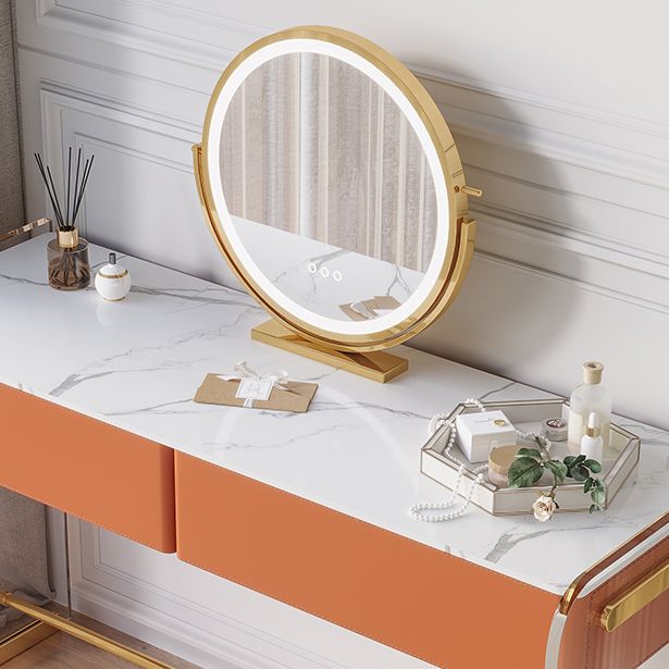 Glam Double Drawers Vanity Set Marble Make-up Vanity for Bedroom