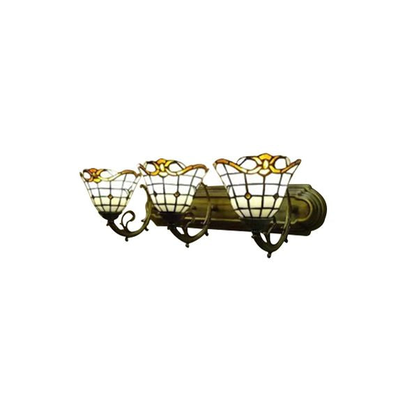 Tiffany Victorian Design Sconce Light Lattice Bell 3 Bulbs Glass Wall Lamp for Living Room
