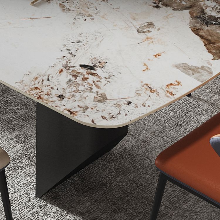 Industrial Style Rectangle Dining Table Sintered Stone Table with Metal Legs