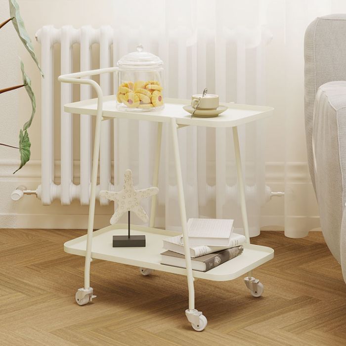 Rectangular Metal End Table with Casters Glam 22.8" Tall Side Table with Shelf