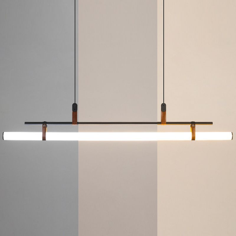Modern Metal Island Lights Linear 1-Light Restaurant LED Hanging Lamp with Acrylic Shade