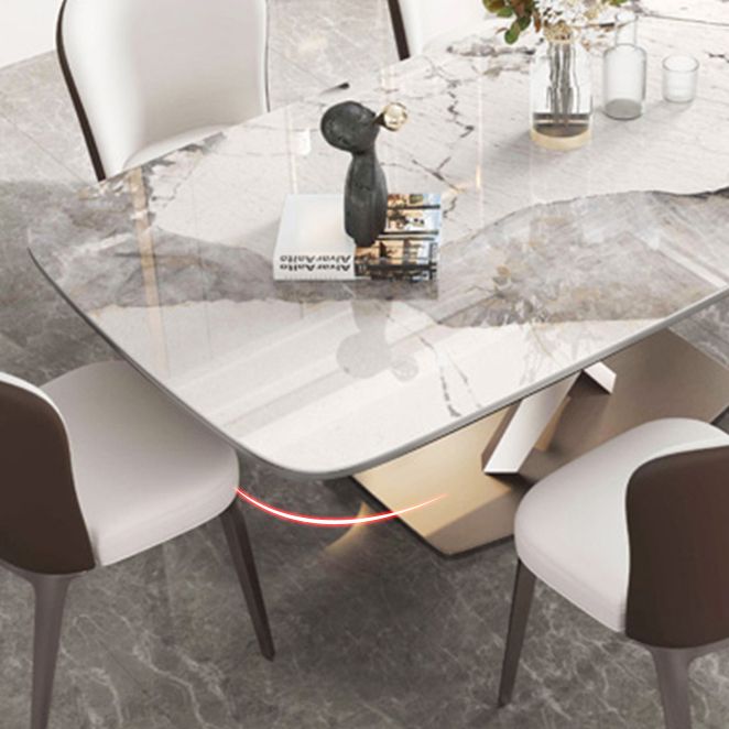 Rectangle Dining Table Stone Top Table with Stainless Steel Pedestal Base