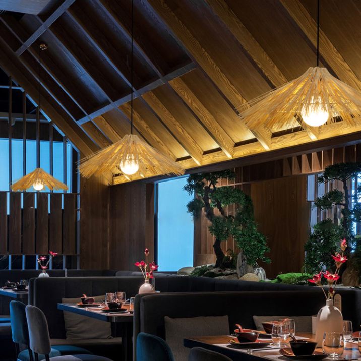 Rattan Asia Hanging Lamp Kit 1-Light Down Lighting Pendant for Bedroom