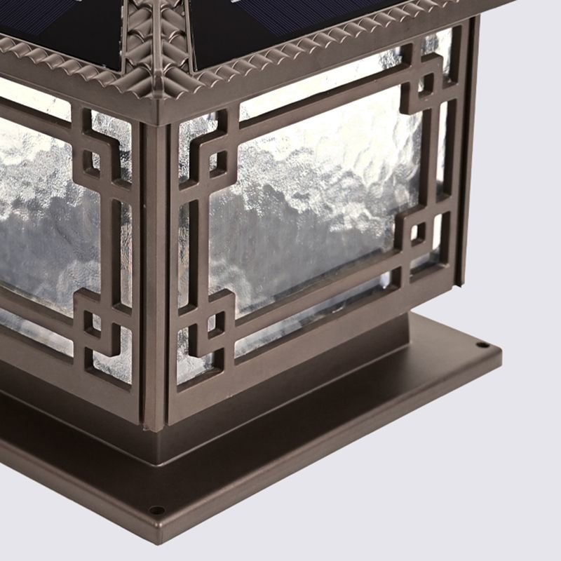 Rectangular Shape Metal Solar Pillar Lamp Modern 1 Light Outdoor Waterproof Light in Brown