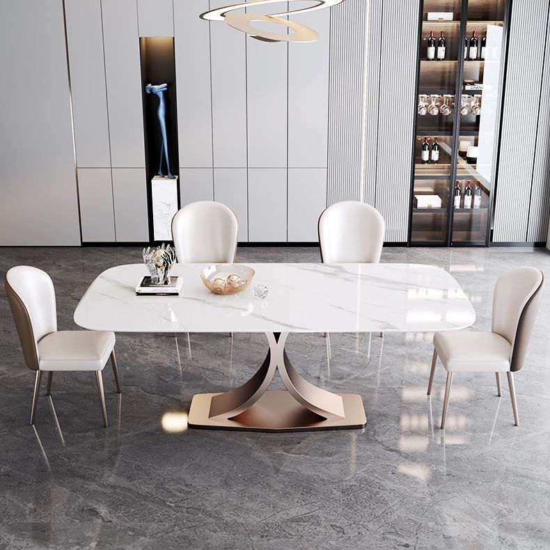 Modern Sintered Stone Dining Room Set with Rectangle Top and Pedestal Base Dining Furniture