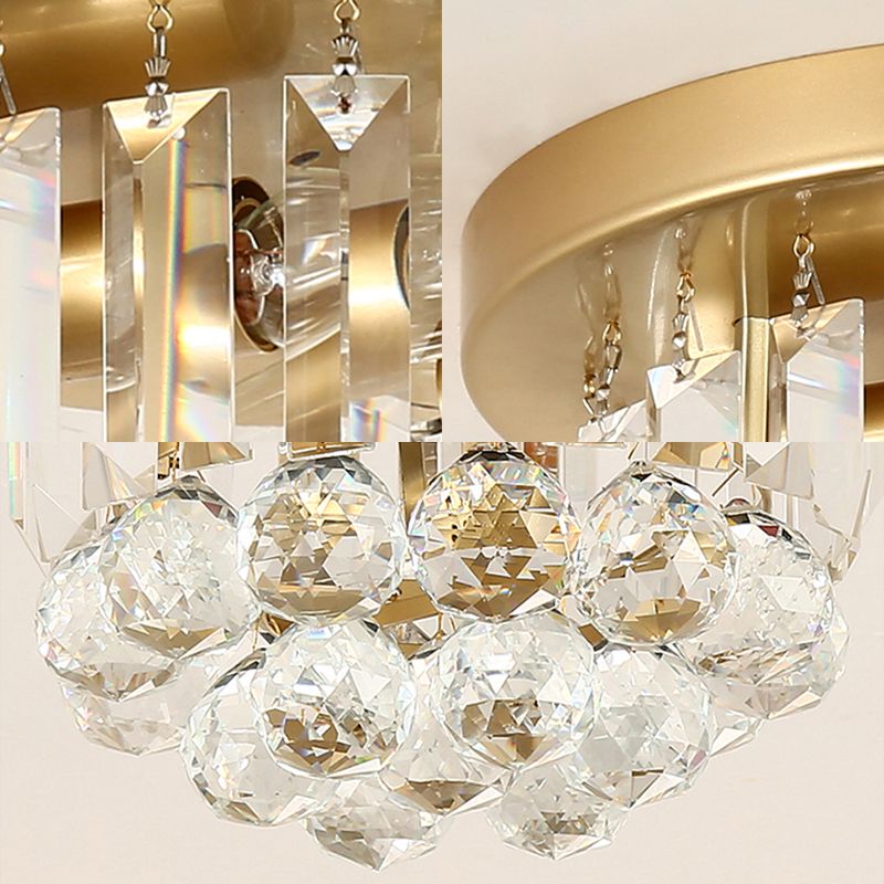 Postmodern Drum Ceiling Light Metal 2 Lights Corridor Flush Mount Light with Crystal Shade