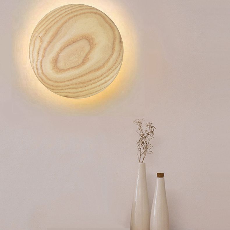 Atmosphere Circle Shape Wall Sconce Light Natural Oak LED Wall Lighting for Bedroom