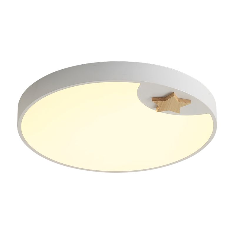 Circle Acrylic Ceiling Fixture Contemporary 16"/19.5" Wide LED White Flush Light with Wood Star Deco